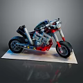 Lego Motorcycle Detailed Model With Red Black Design Engine Parts On White Display Base 3d model