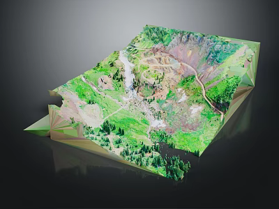 3D Garden Landscape Model with Green Vegetation Mountain Terrain and Paths 3d model