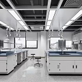 Modern Laboratory Interior With Well Equipped Benches Ceiling Lighting And Large Windows 3d model