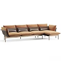 Brown Sectional Sofa With Leather Cushions Metal Frame And Modern Design