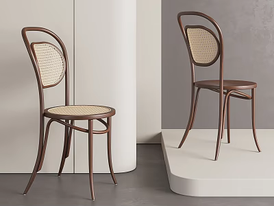 Modern Classic Single Chair With Wooden Frame And Woven Seat In Minimalist 3d model