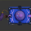 Decorative Book Shaped Box With Purple Sphere Blue Base Pink Lines And Floating Small Balls