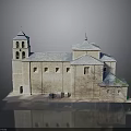 Historic Church Building Model Featuring Bell Tower Dome Roof And Stone Exterior Walls