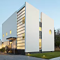 Modern Detached House With White Exterior Geometric Design Circular Window Front Steps And Lawn