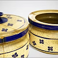 Yellow Ceramic Container With Blue Flower Patterns And Lid Handle For Household Use 3d model