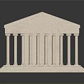 Cartoon Style Ancient Greek Temple Model with White Columns Red Roof and Central Opening