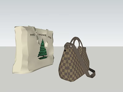 Stylish Canvas Tote Bag With Baby Voyage Text And Tree Print And Checkerboard Pattern Handbag 3d model