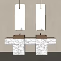 Modern Bathroom Vanity With Double Sinks Marble Countertop And Wall Mirrors
