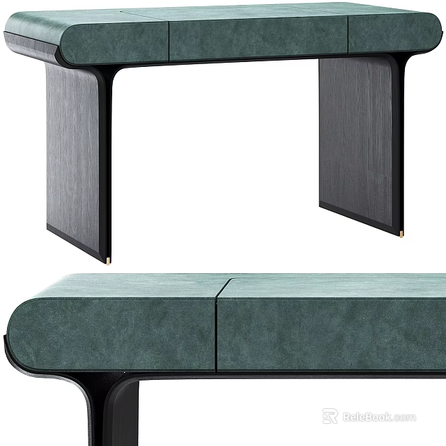 Elegant Modern Dressing Table With Green Upholstered Surface And Black Wooden Frame 3d model