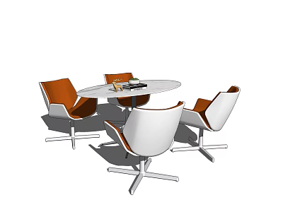 Modern Round Table With Orange White Chairs Dining Set For Living Area 3d model