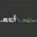 Fortress Building Model Featuring Towers White Roof Structure Green Vegetation And Bridge
