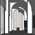 Modern Hotel Lobby Interior Design With Arched Structures White Walls And Stylish Lighting