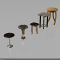 Various Designed Small Side Tables With Wooden Metal Bases And Colored Tops