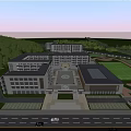 Modern Multi Story School Building With Central Courtyard Sports Field And Greenery