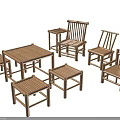 Wooden Table And Chair Set Simple Design With Multiple Chairs And Stools 3d model
