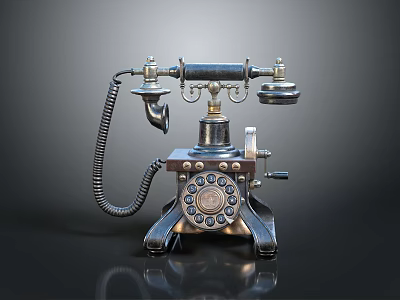Vintage Antique Telephone With Rotary Dial Classic Metal Design Retro Style 3d model