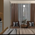 Hospital Ward Interior With Two Beds TV Wooden Cabinet Window And Curtains