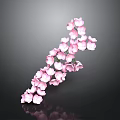 Beautiful Pink Flowers On Curved Branch With Dark Background And Reflection