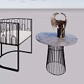 Modern Leisure Chair With Black Metal Frame White Cushion And Marble Top Side Table