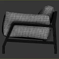 Modern Three Seater Sofa With Gray Fabric Cushions And Black Metal Legs