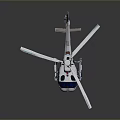Detailed White Helicopter With Rotors Landing Gear And Blue Accents