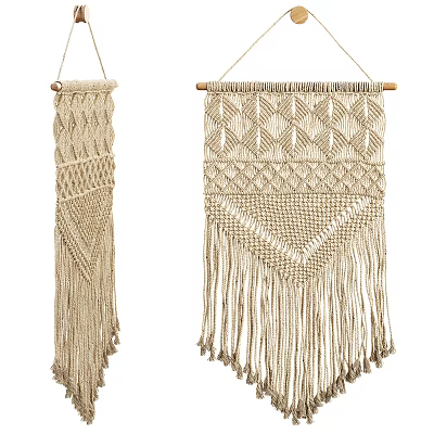 Beige Macrame Wall Hangings Featuring Geometric Patterns And Long Tassels For Home Decor 3d model