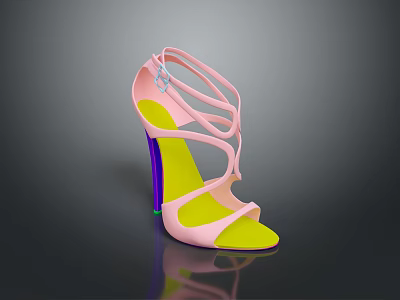 Pink Strappy High Heels With Purple Heel And Yellow Sole Modern Style 3d model