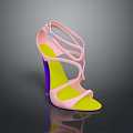 Pink Strappy High Heels With Purple Heel And Yellow Sole Modern Style