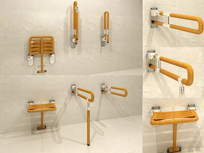 Orange Wall Mounted Bathroom Safety Grab Bars With Various Designs And Supports 3d model