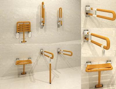 Orange Wall Mounted Bathroom Safety Grab Bars With Various Designs And Supports 3d model