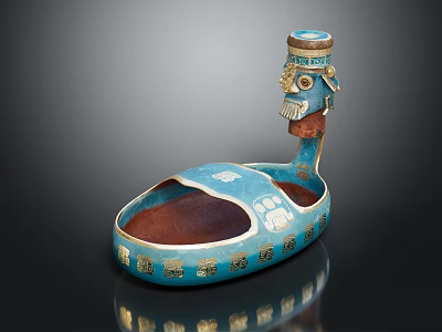 Turquoise Glazed Accent Furniture With Gold Decorative Accents And Carved Top Ornament 3d model