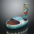 Turquoise Glazed Accent Furniture With Gold Decorative Accents And Carved Top Ornament