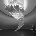 Art Installation Featuring Swirling Cloud Sculptural Form in Modern Gallery Space with Person Pointing