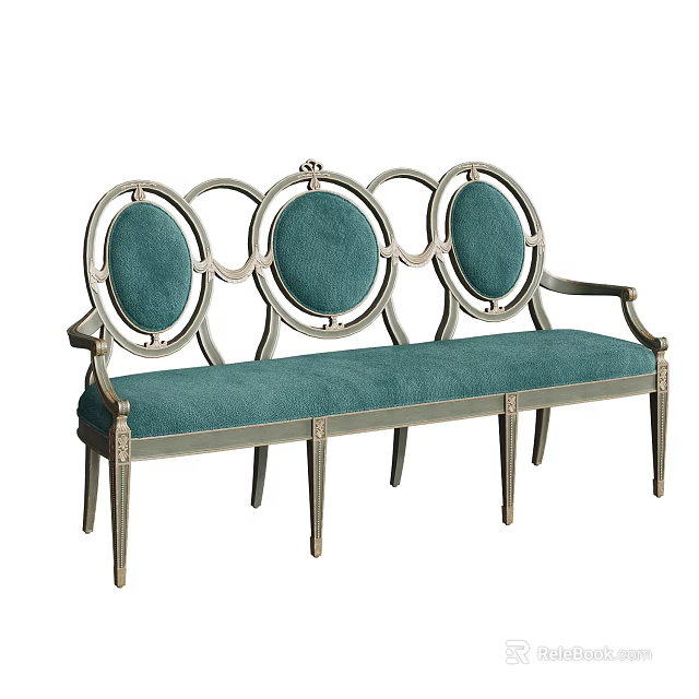 Ornate Dining Chair With Teal Upholstery Circular Backrest And Metal Frame 3d model 