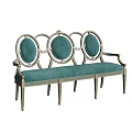 Ornate Dining Chair With Teal Upholstery Circular Backrest And Metal Frame