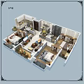 Residential Aerial Floor Plan Interior Layout With Bedrooms Living Room Kitchen Furniture And Decor
