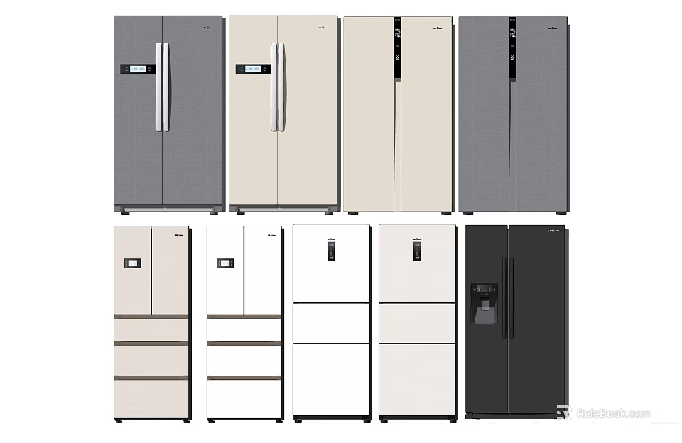 Modern Refrigerators And Freezers With Various Styles And Color Options 3d model 