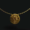 Delicate Gold Necklace With Netted Sphere Pendant And Red Gemstone Center