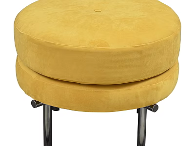 Yellow Round Padded Velvet Stool With Metal Legs For Home Decor 3d model