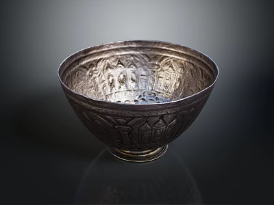 Silver Decorative Bowl With Intricate Carved Patterns And Classic Base Design 3d model