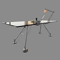 Modern Office Desk With Metal Frame Desk Lamp And Laptop On Smooth Surface