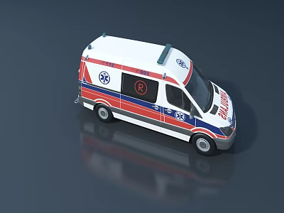 Emergency Ambulance Functional Vehicle With Red Blue Stripes And Medical Equipment 3d model