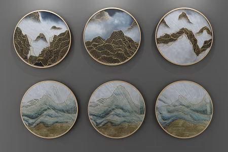 New Chinese Round Frame Painting Decorative Painting 3d model