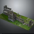 Ancient Ruin Building Model With Stone Architecture And Green Grass Surroundings