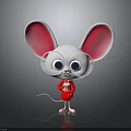Adorable cartoon mouse with big pink ears round glasses and red shirt on grey background