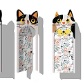 Multiple Swing Doors Featuring Cat Face and Floral Patterns in Different Positions