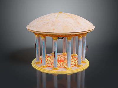 Ornate Decorative Gazebo With Pink Marble Dome And Blue Gold Columns 3d model