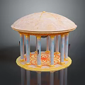 Ornate Decorative Gazebo With Pink Marble Dome And Blue Gold Columns