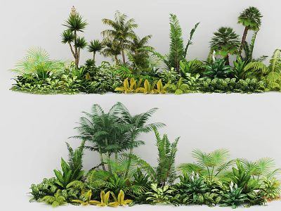 Lush Tropical Plant Combination With Varied Ferns Palms And Green Foliage 3d model