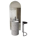 Cylindrical Marble Washbasin With Mirror And Black Side Table In Modern Interior 3d model